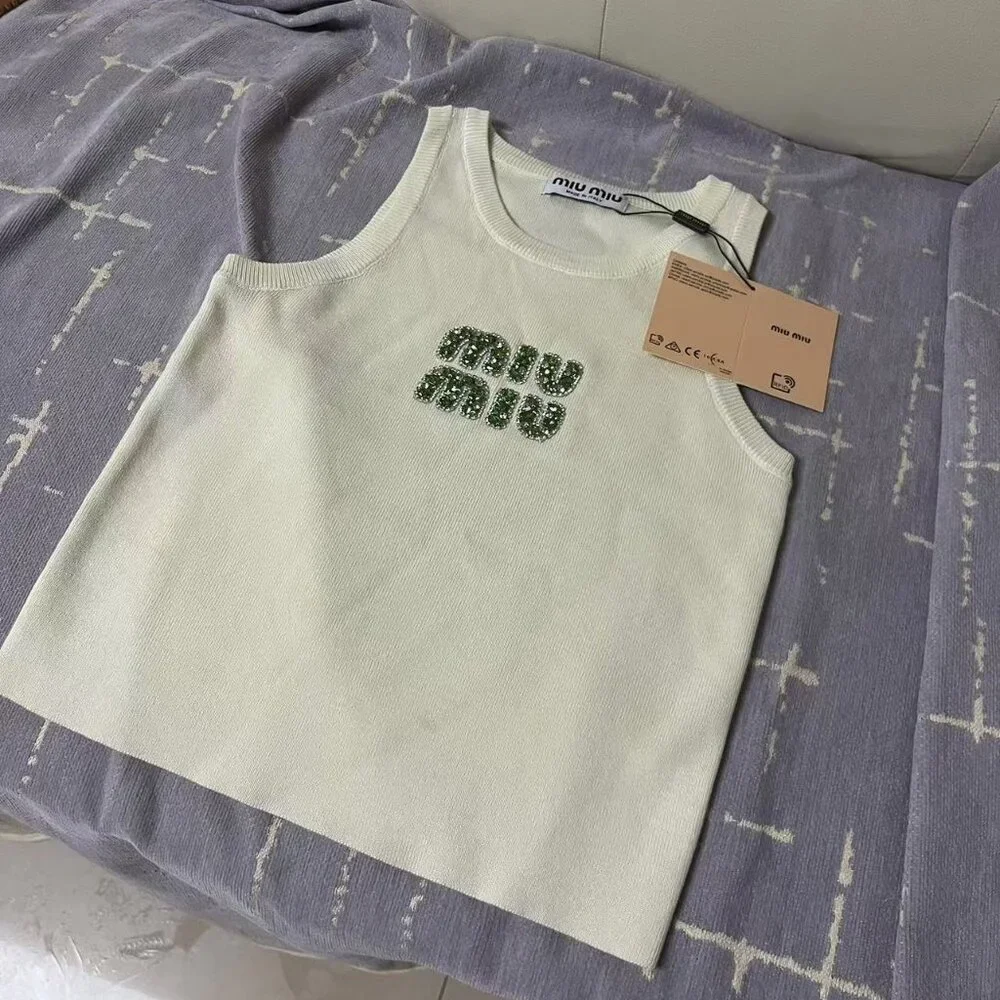 Miu Miu Crystal - Embellished Knit Tank Top | Size for 100 - 120 lbs - Picture 5 of 5